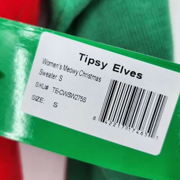 TIPSY ELVES Meowy Cat Ugly Christmas Sweater Small NWT - Picture 5 of 9